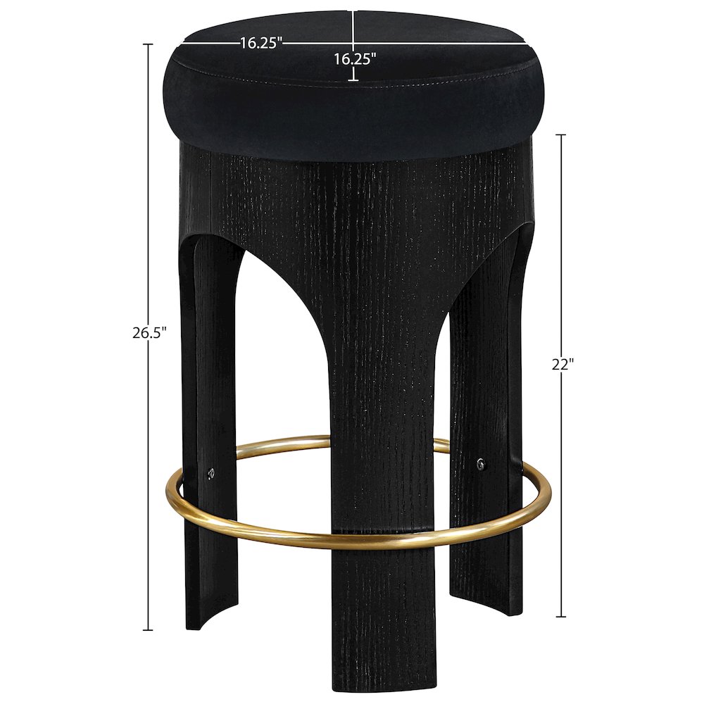 Bocceli Black Velvet Upholstered Counter Stool. Picture 4