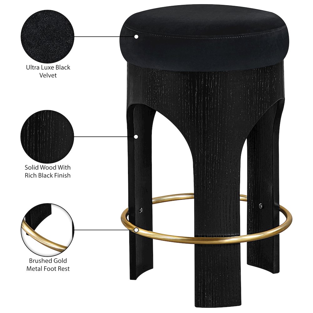 Bocceli Black Velvet Upholstered Counter Stool. Picture 5