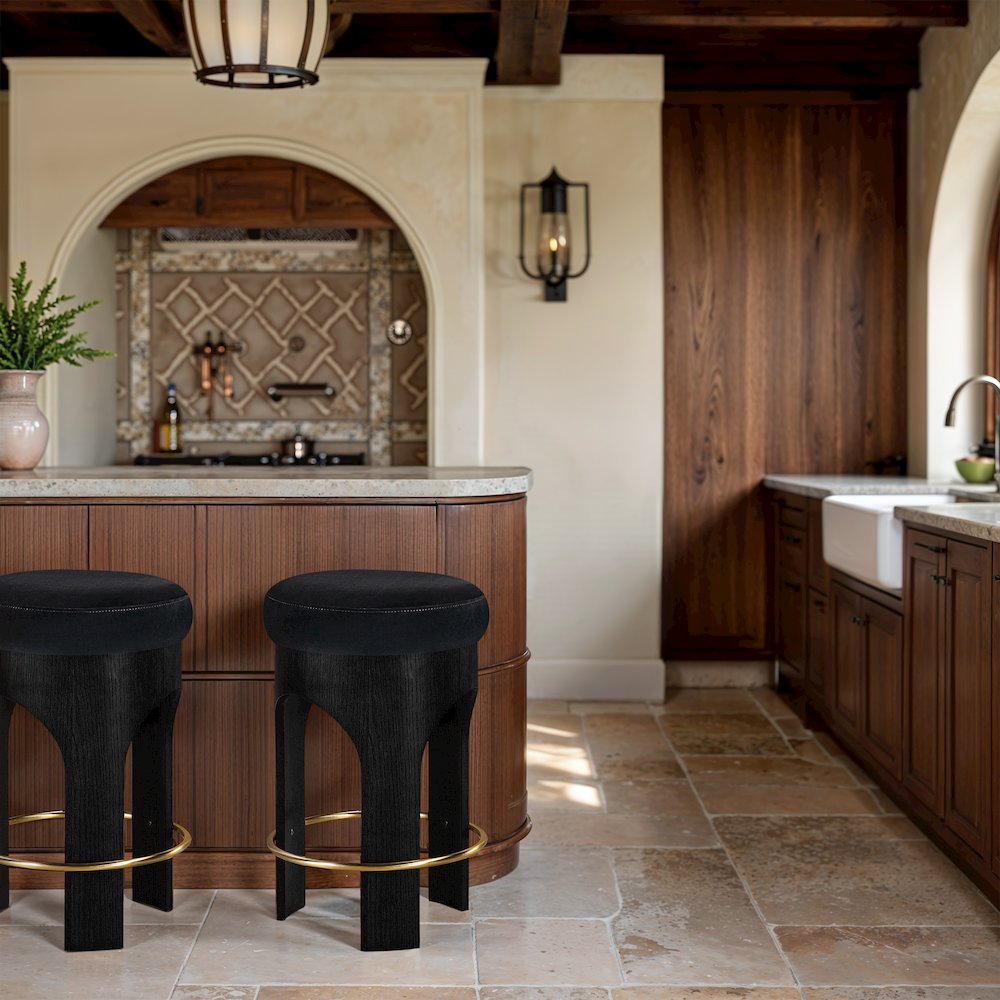 Bocceli Black Velvet Upholstered Counter Stool. Picture 6