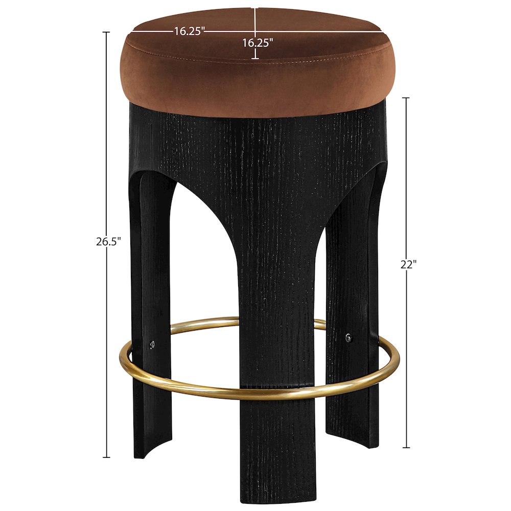 Bocceli Cognac Velvet Upholstered Counter Stool. Picture 4