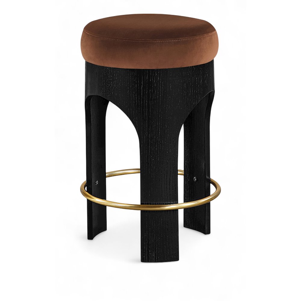 Bocceli Cognac Velvet Upholstered Counter Stool. Picture 1