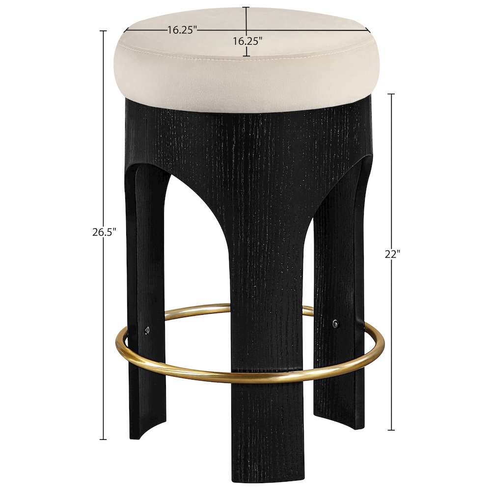 Bocceli Cream Velvet Upholstered Counter Stool. Picture 4