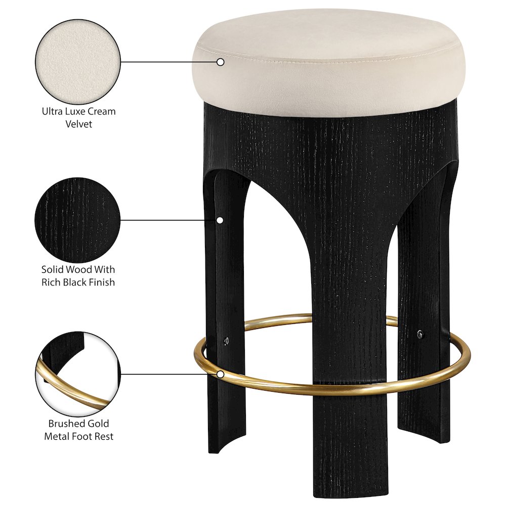 Bocceli Cream Velvet Upholstered Counter Stool. Picture 5