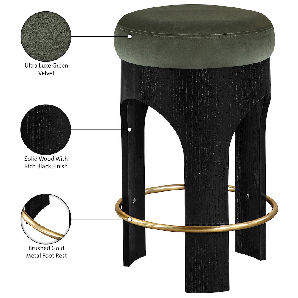 Bocceli Green Velvet Upholstered Counter Stool. Picture 5
