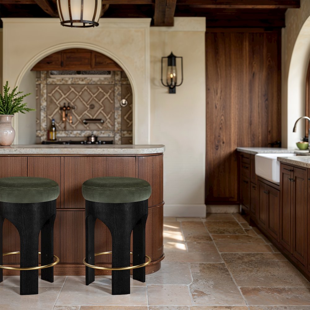Bocceli Green Velvet Upholstered Counter Stool. Picture 6