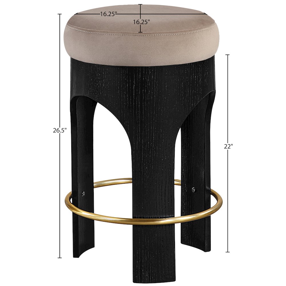 Bocceli Taupe Velvet Upholstered Counter Stool. Picture 5