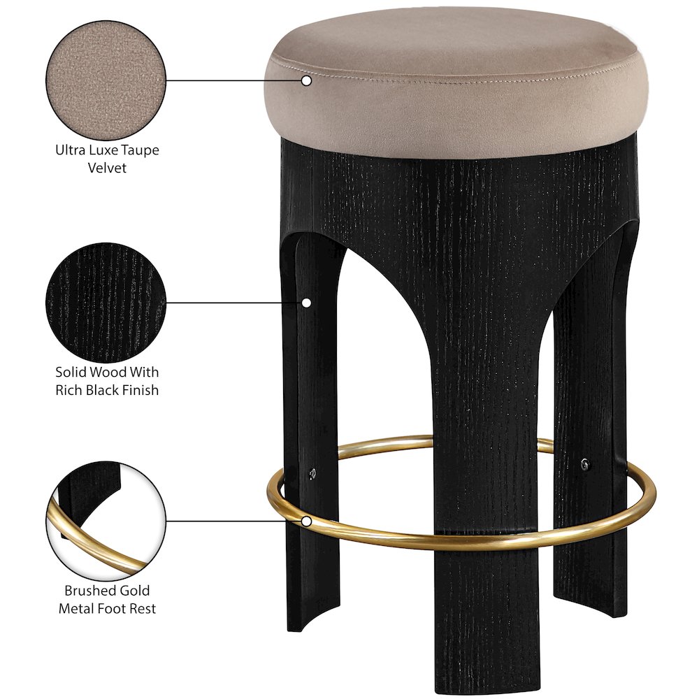 Bocceli Taupe Velvet Upholstered Counter Stool. Picture 6