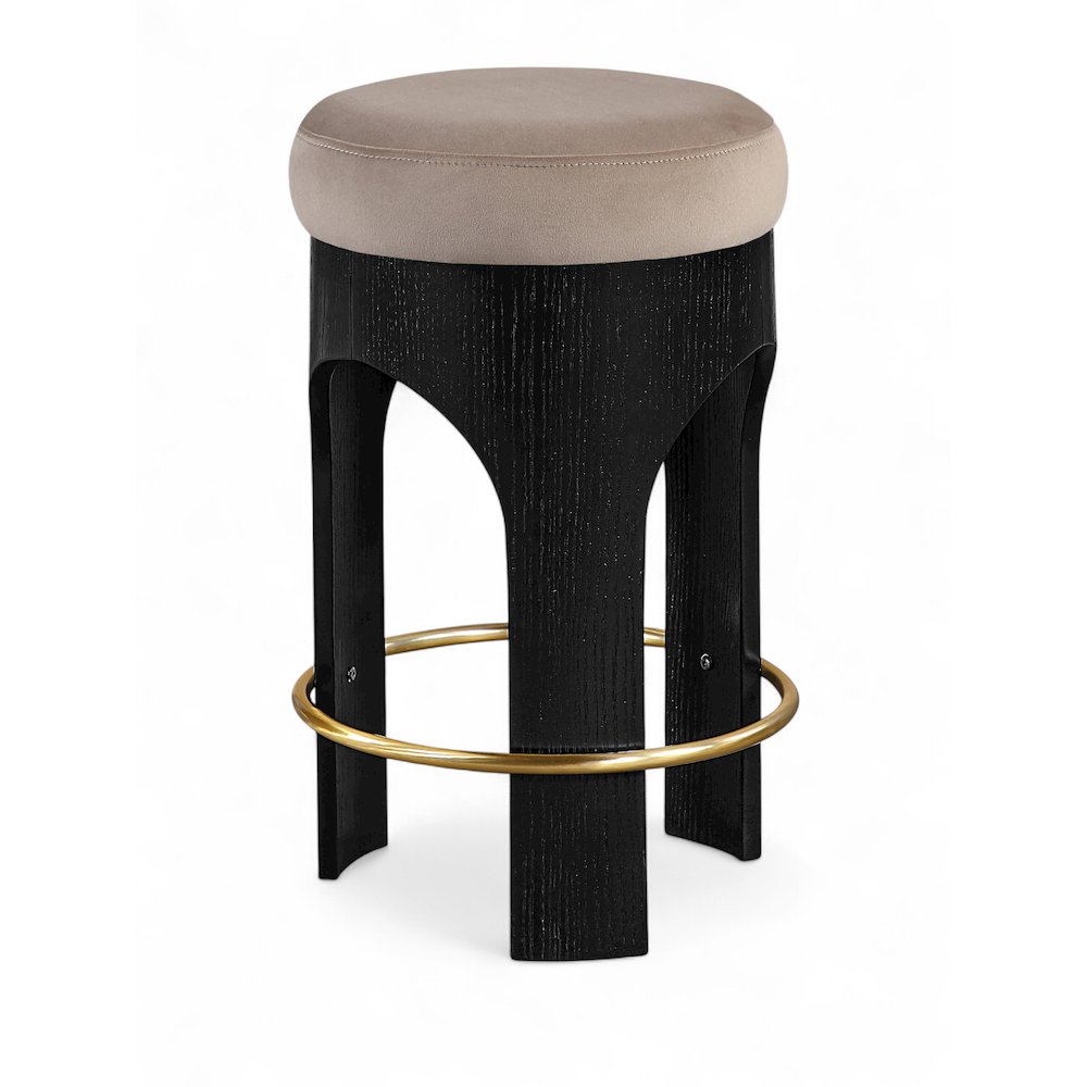 Bocceli Taupe Velvet Upholstered Counter Stool. Picture 1