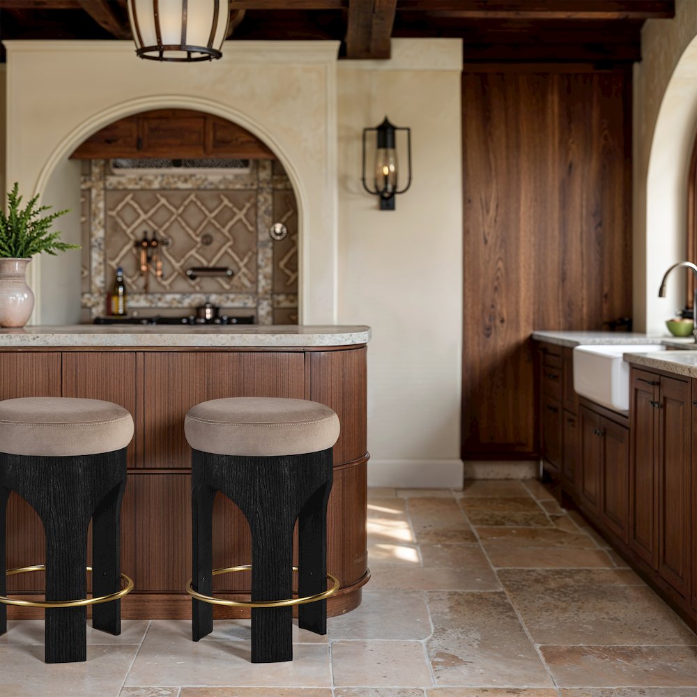 Bocceli Taupe Velvet Upholstered Counter Stool. Picture 7