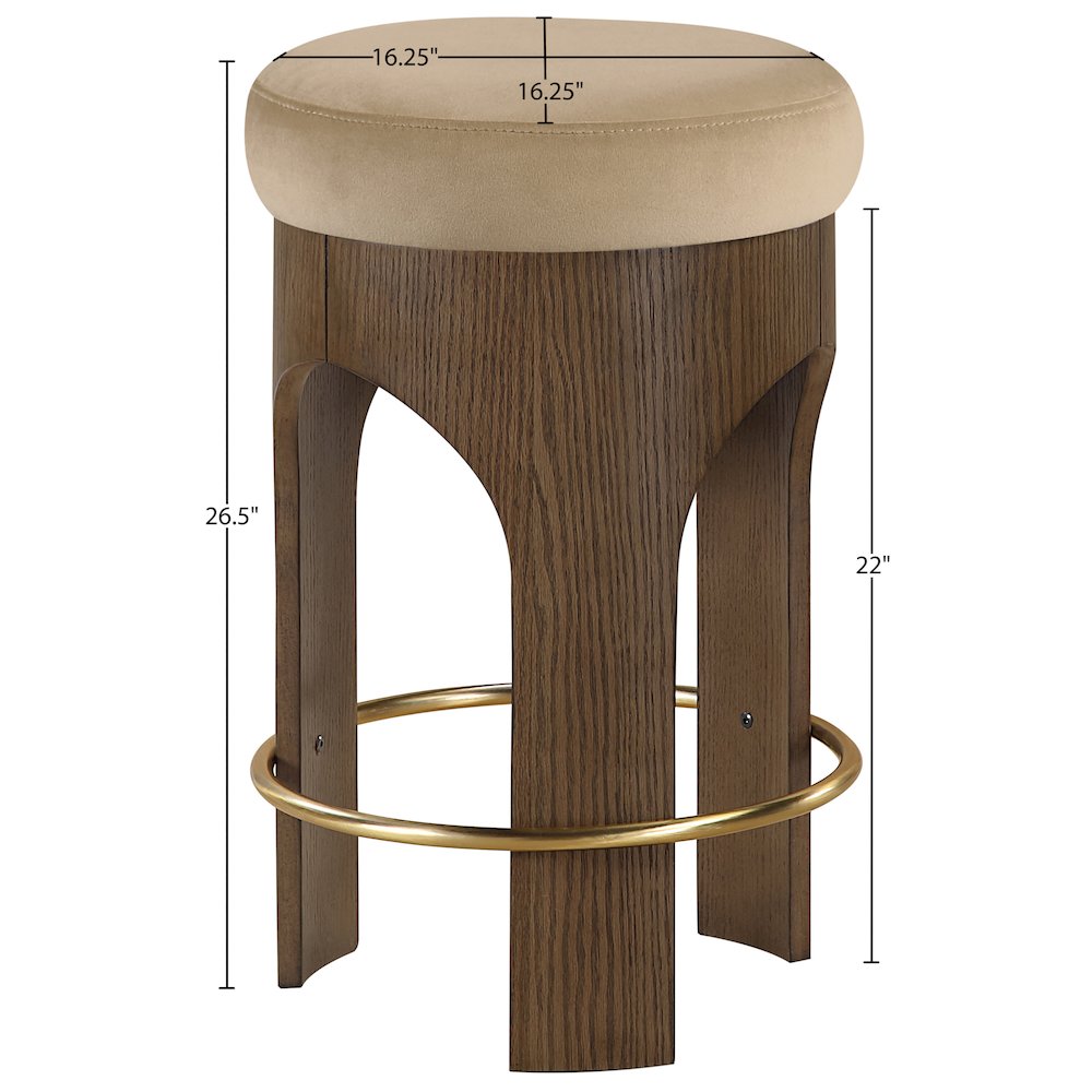 Bocceli Beige Velvet Upholstered Counter Stool. Picture 4