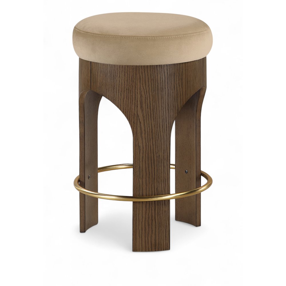 Bocceli Beige Velvet Upholstered Counter Stool. Picture 1