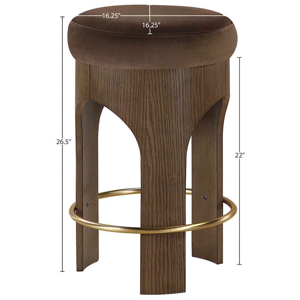 Bocceli Brown Velvet Upholstered Counter Stool. Picture 4