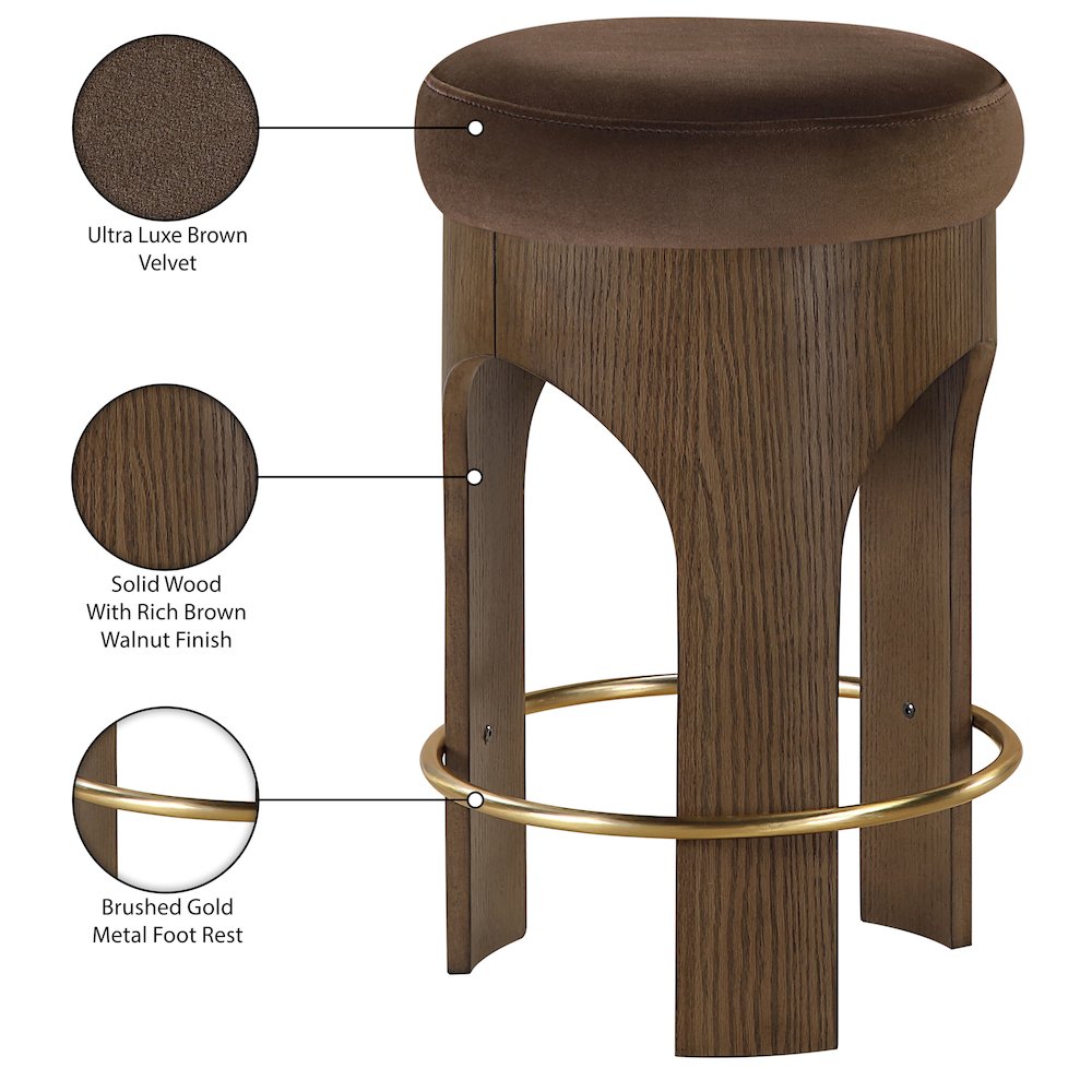 Bocceli Brown Velvet Upholstered Counter Stool. Picture 5