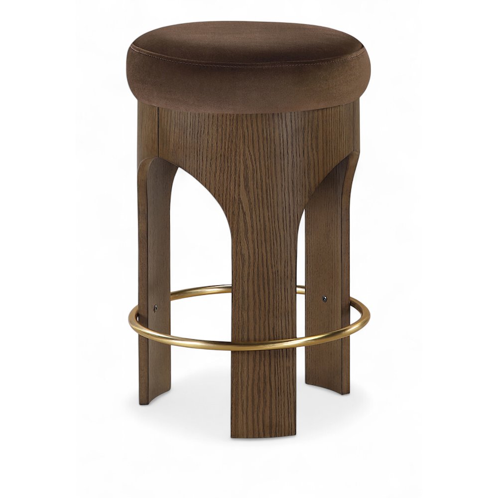 Bocceli Brown Velvet Upholstered Counter Stool. Picture 1