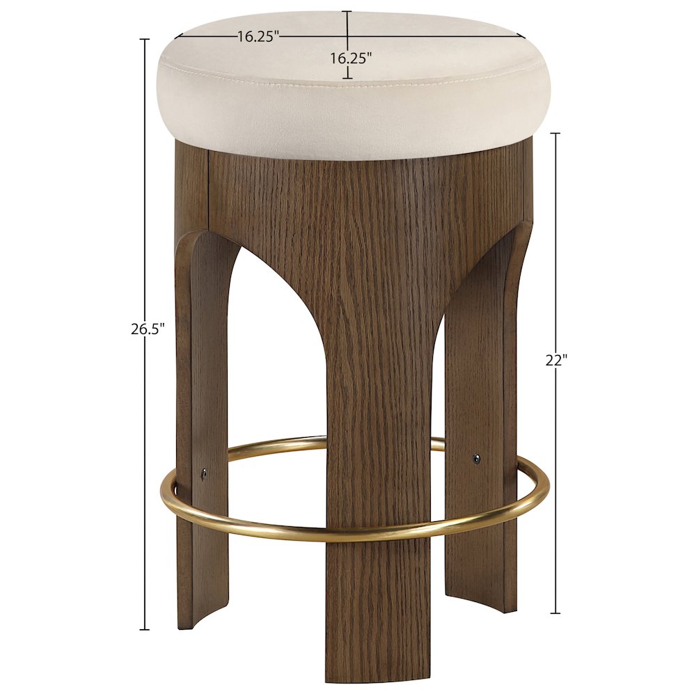 Bocceli Cream Velvet Upholstered Counter Stool. Picture 4