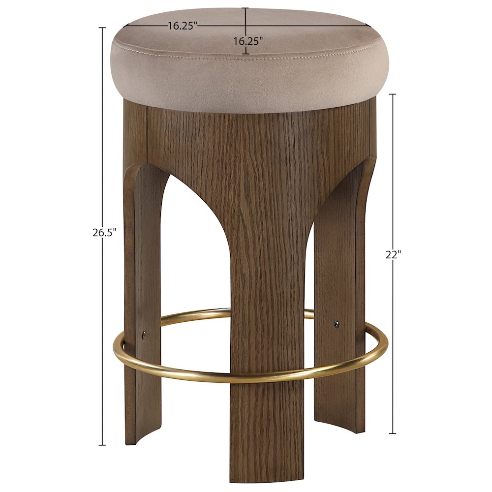 Bocceli Taupe Velvet Upholstered Counter Stool. Picture 4