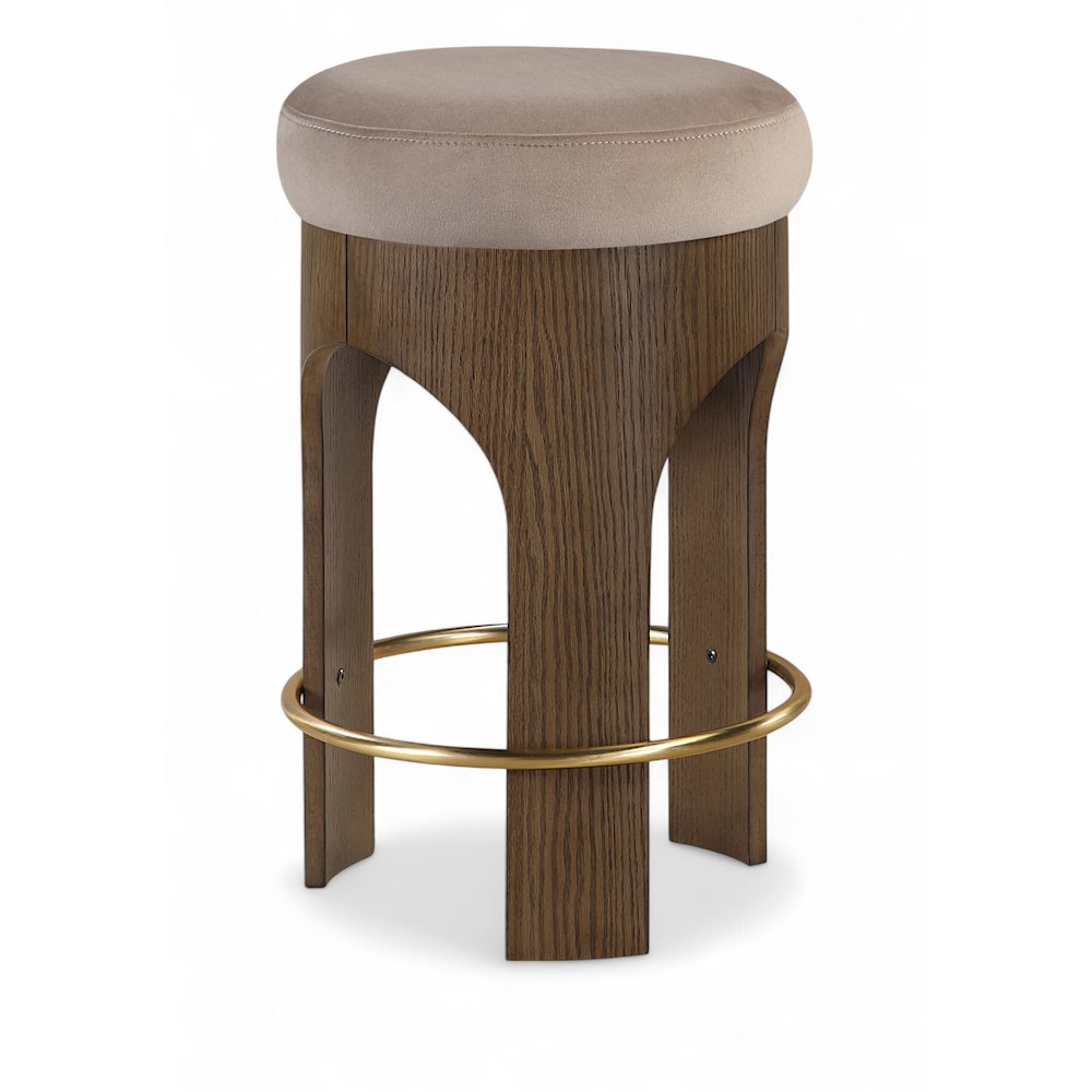 Bocceli Taupe Velvet Upholstered Counter Stool. Picture 1