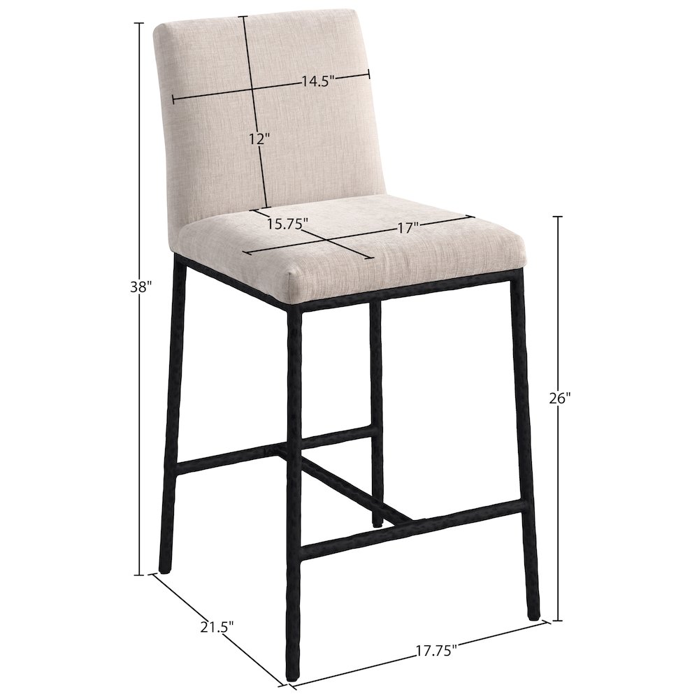 Reeves Beige Chenille Fabric Upholstered Counter Stool, Set of 2. Picture 9