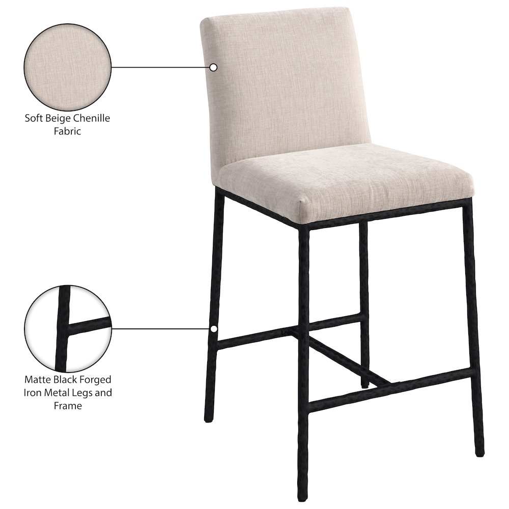 Reeves Beige Chenille Fabric Upholstered Counter Stool, Set of 2. Picture 10