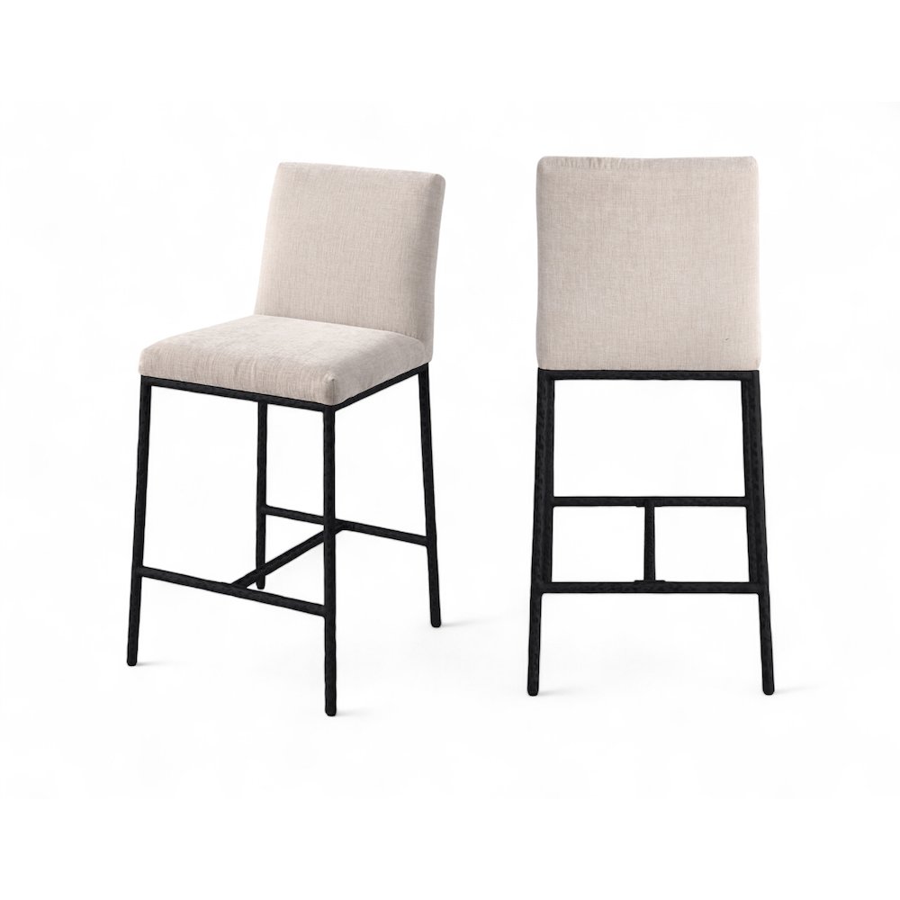 Reeves Beige Chenille Fabric Upholstered Counter Stool, Set of 2. Picture 1
