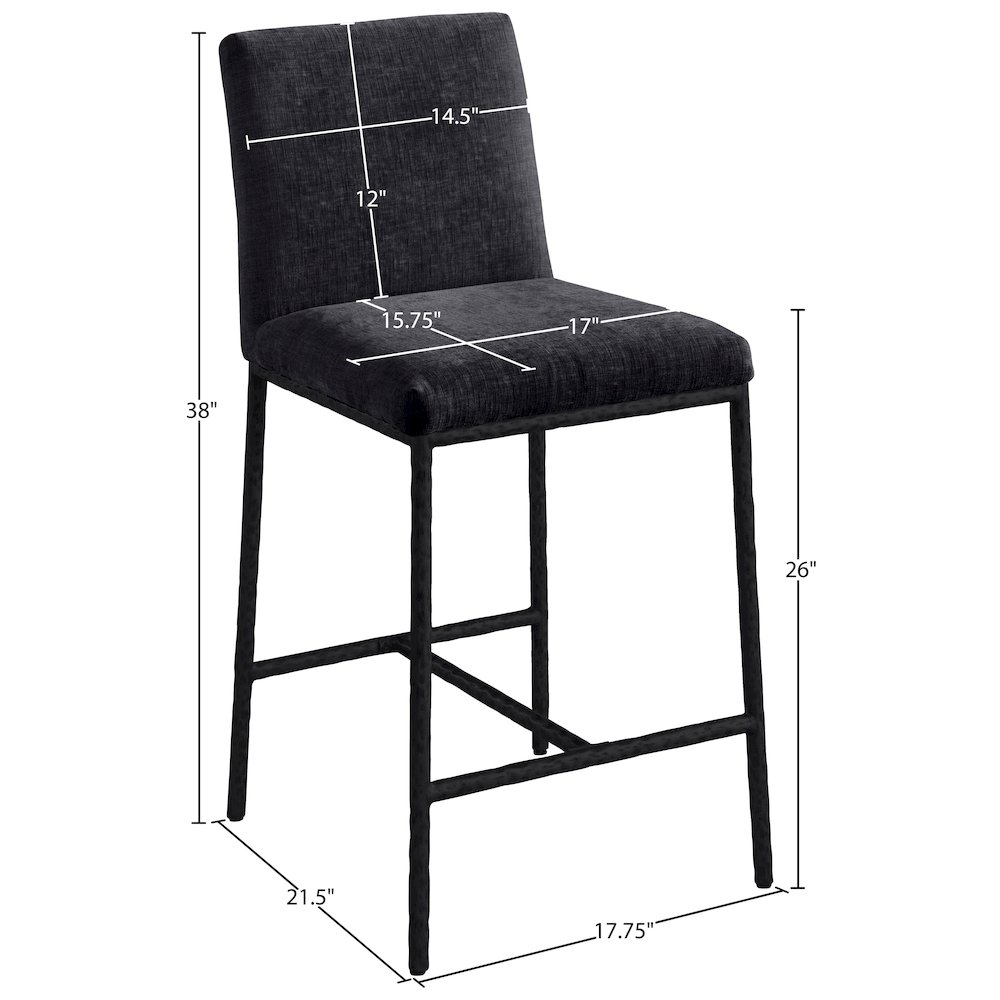 Reeves Black Chenille Fabric Upholstered Counter Stool, Set of 2. Picture 9