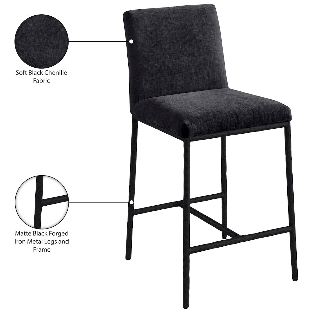 Reeves Black Chenille Fabric Upholstered Counter Stool, Set of 2. Picture 10