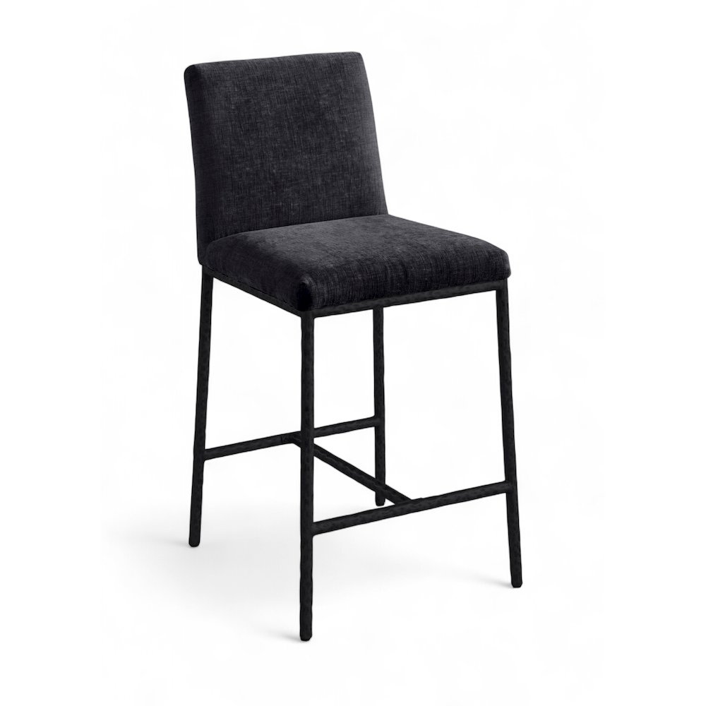 Reeves Black Chenille Fabric Upholstered Counter Stool, Set of 2. Picture 2