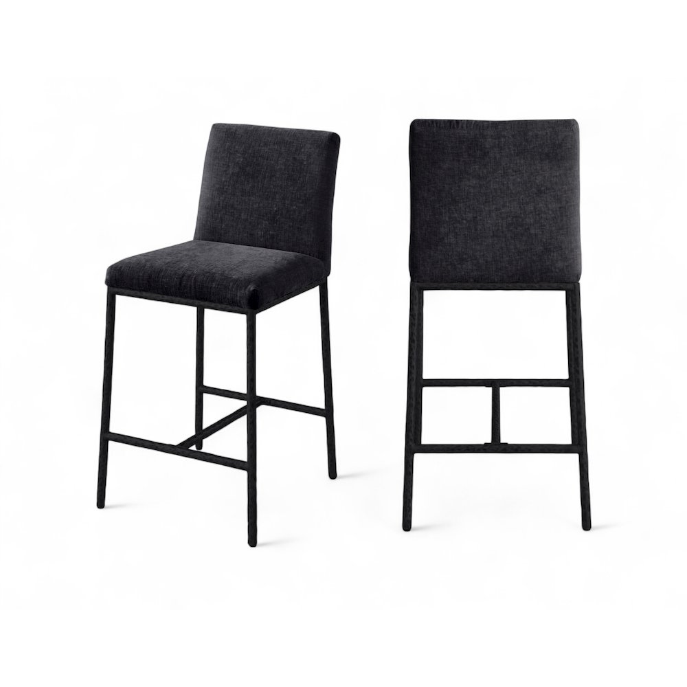 Reeves Black Chenille Fabric Upholstered Counter Stool, Set of 2. Picture 1