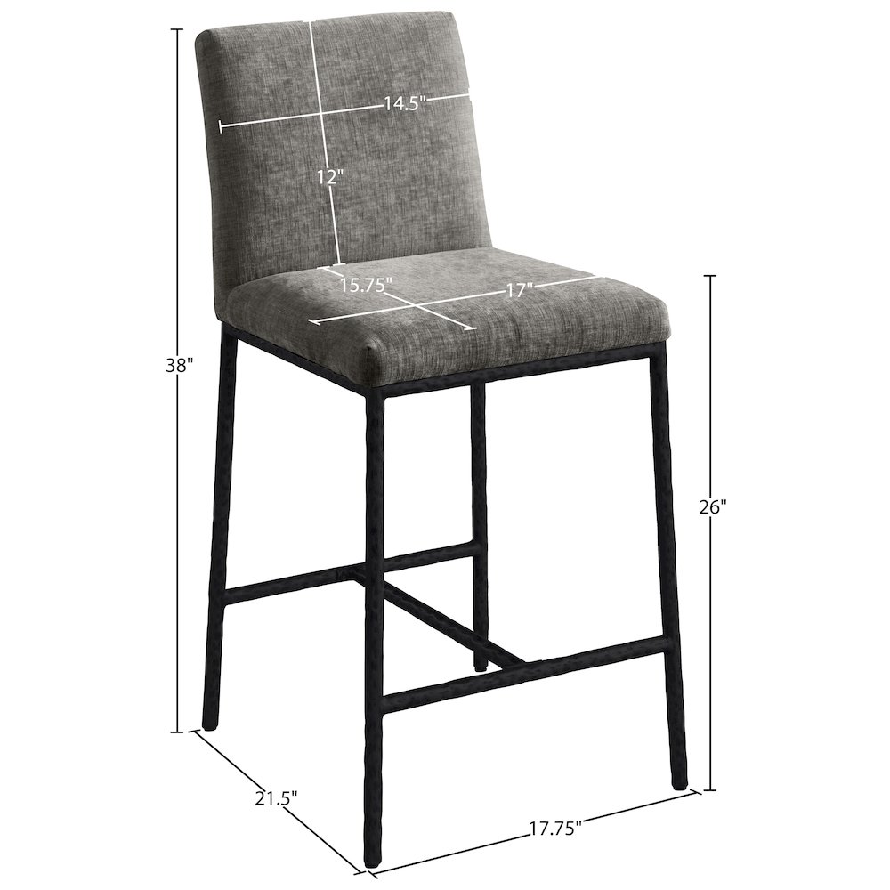Reeves Grey Chenille Fabric Upholstered Counter Stool, Set of 2. Picture 9