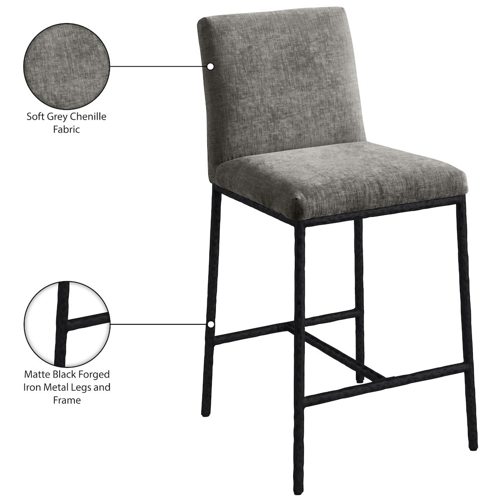Reeves Grey Chenille Fabric Upholstered Counter Stool, Set of 2. Picture 10