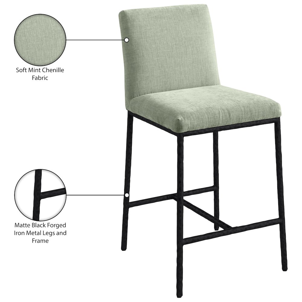 Reeves Mint Chenille Fabric Upholstered Counter Stool, Set of 2. Picture 10