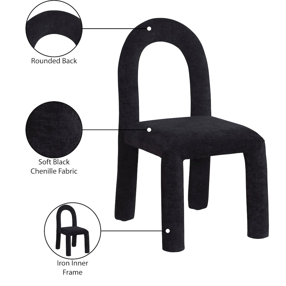 Amari Black Chenille Fabric Dining Chair, Set of 2. Picture 9