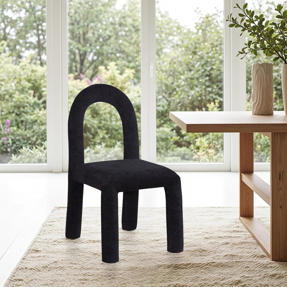 Amari Black Chenille Fabric Dining Chair, Set of 2. Picture 2