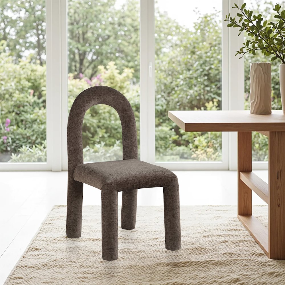 Amari Brown Chenille Fabric Dining Chair, Set of 2. Picture 2