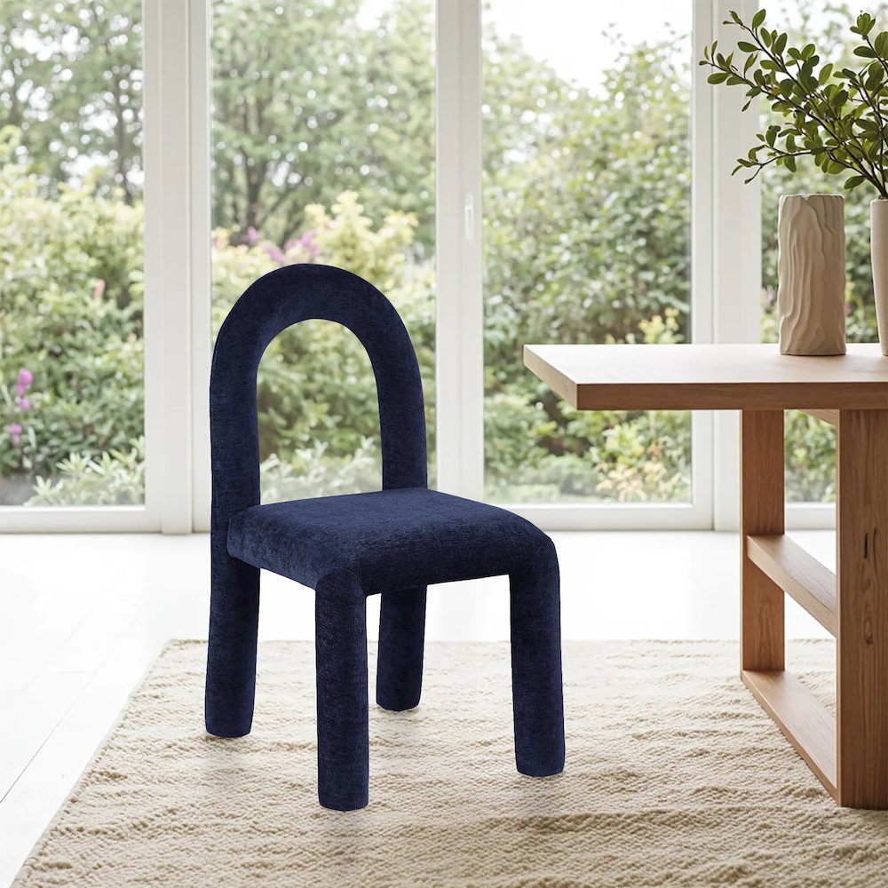 Amari Navy Chenille Fabric Dining Chair, Set of 2. Picture 2