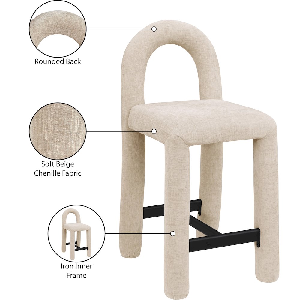 Amari Beige Chenille Fabric Stool. Picture 9