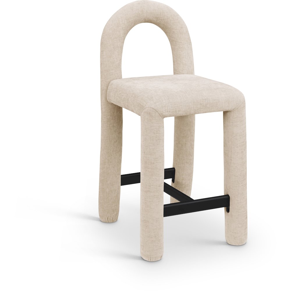 Amari Beige Chenille Fabric Stool. Picture 1