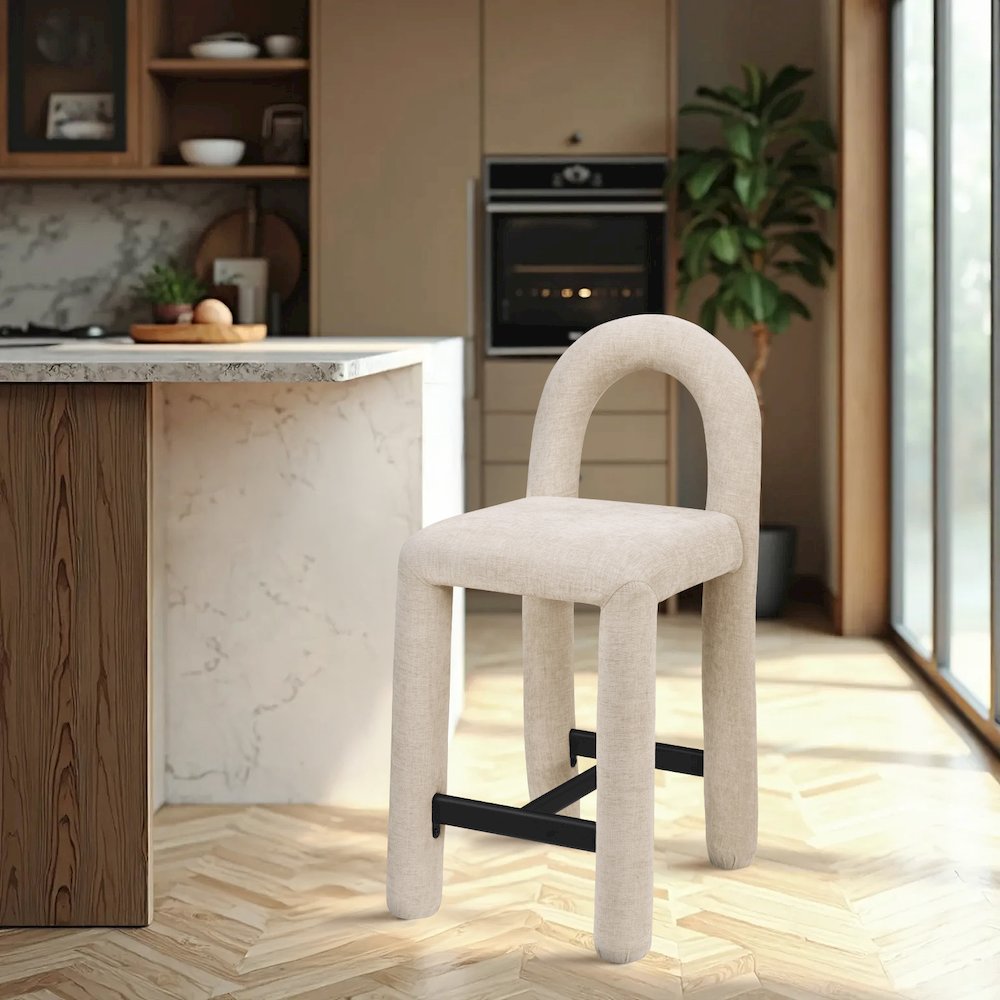 Amari Beige Chenille Fabric Stool. Picture 2