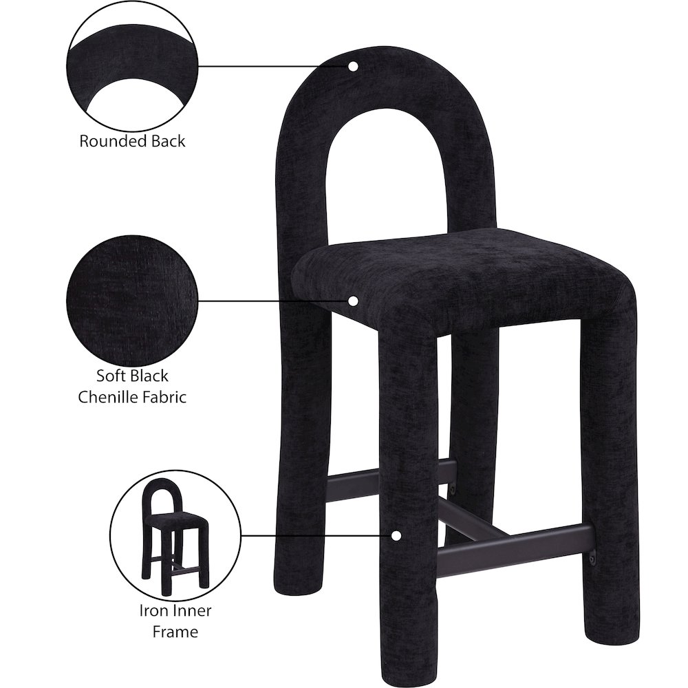Amari Black Chenille Fabric Stool. Picture 9