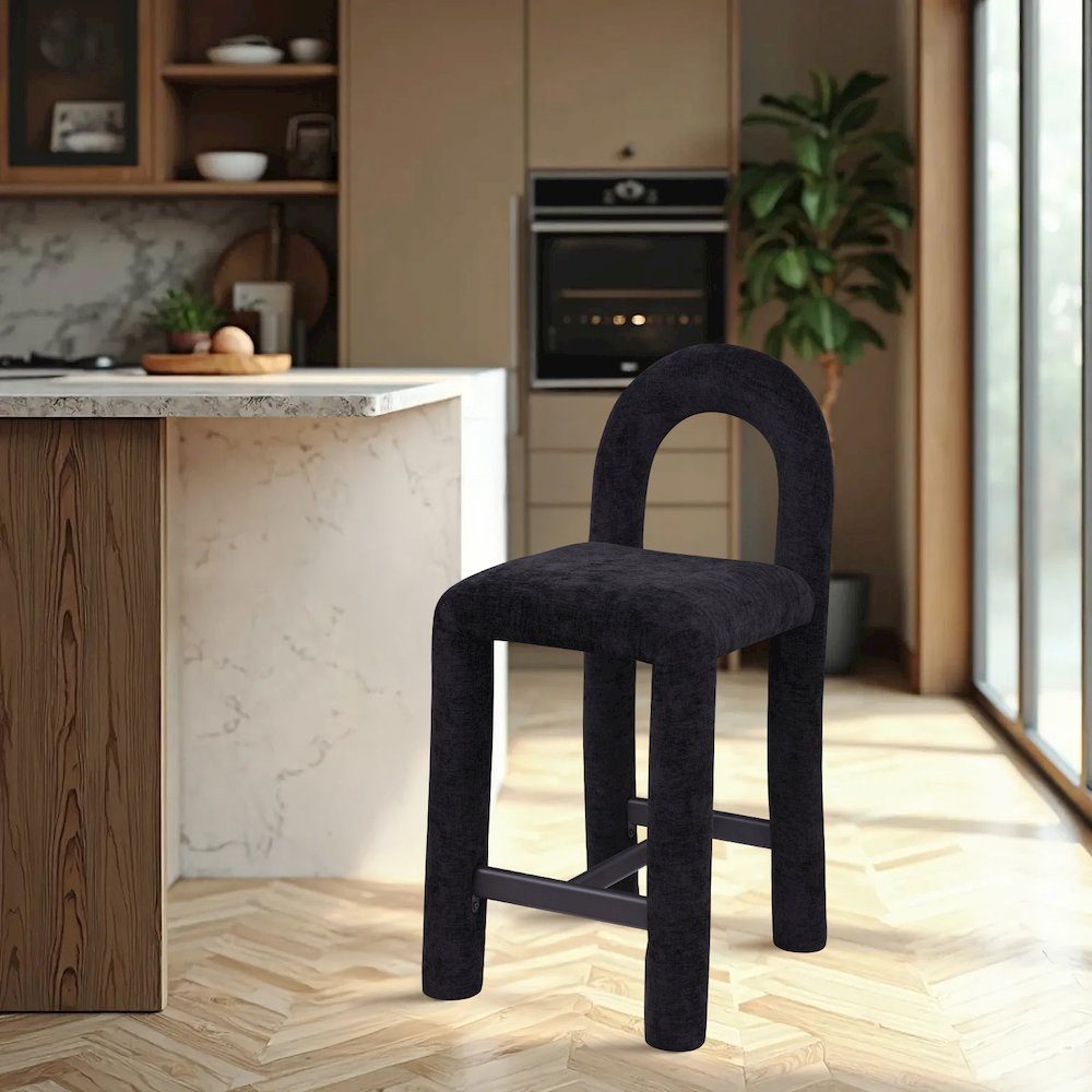 Amari Black Chenille Fabric Stool. Picture 2