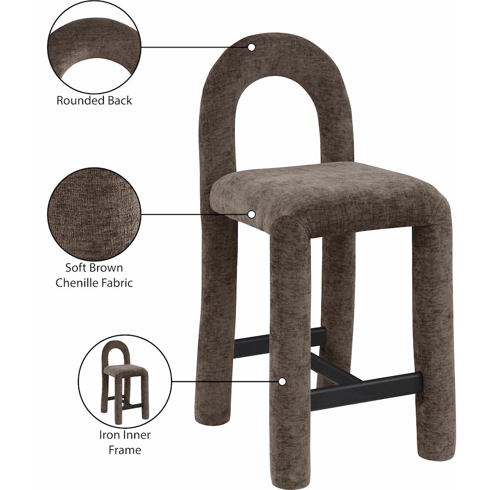 Amari Brown Chenille Fabric Stool. Picture 9
