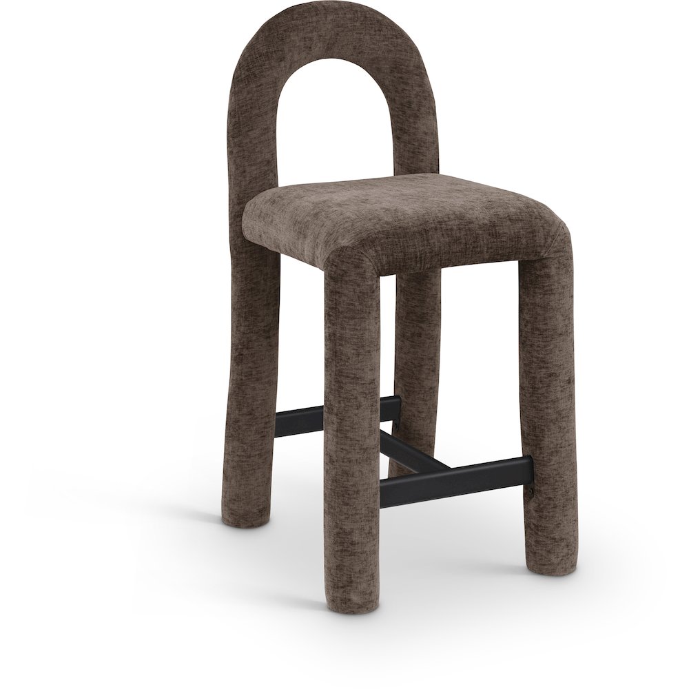 Amari Brown Chenille Fabric Stool. Picture 1