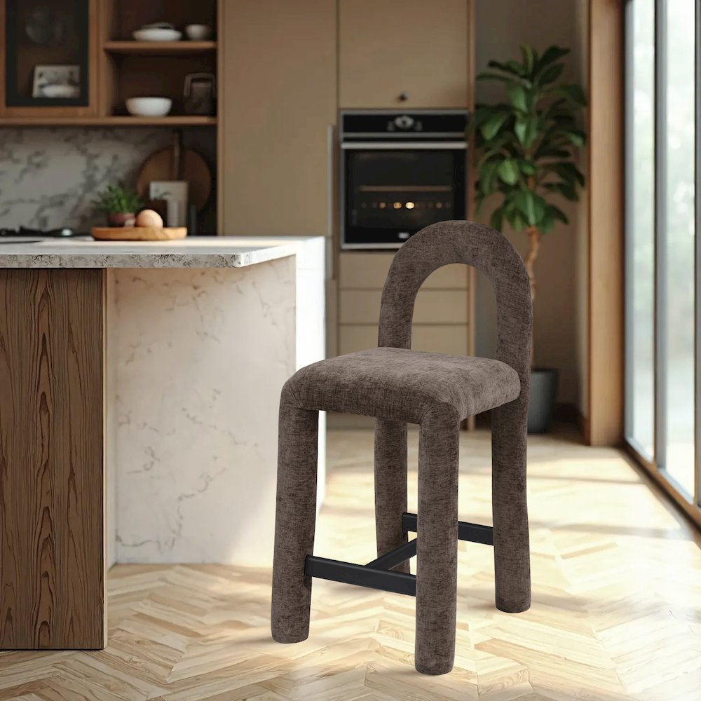 Amari Brown Chenille Fabric Stool. Picture 2