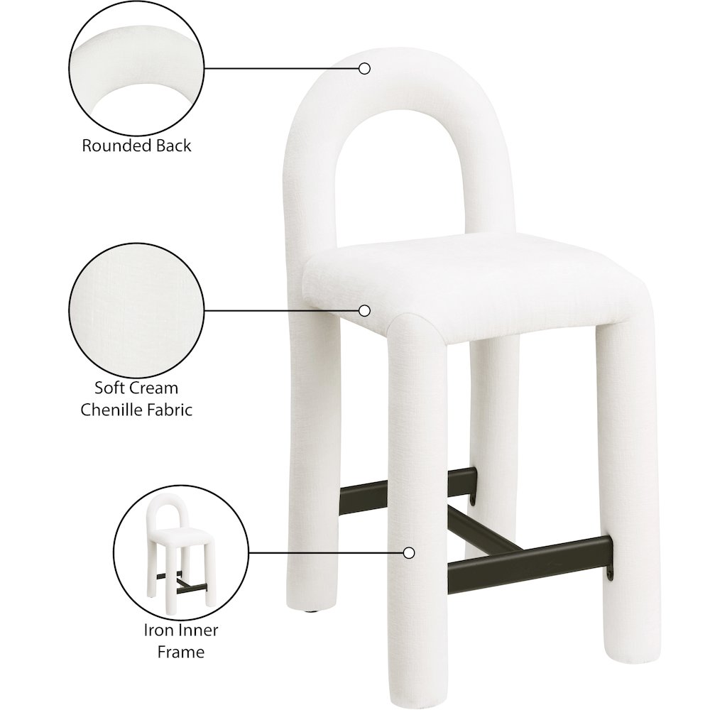 Amari Cream Chenille Fabric Stool. Picture 9