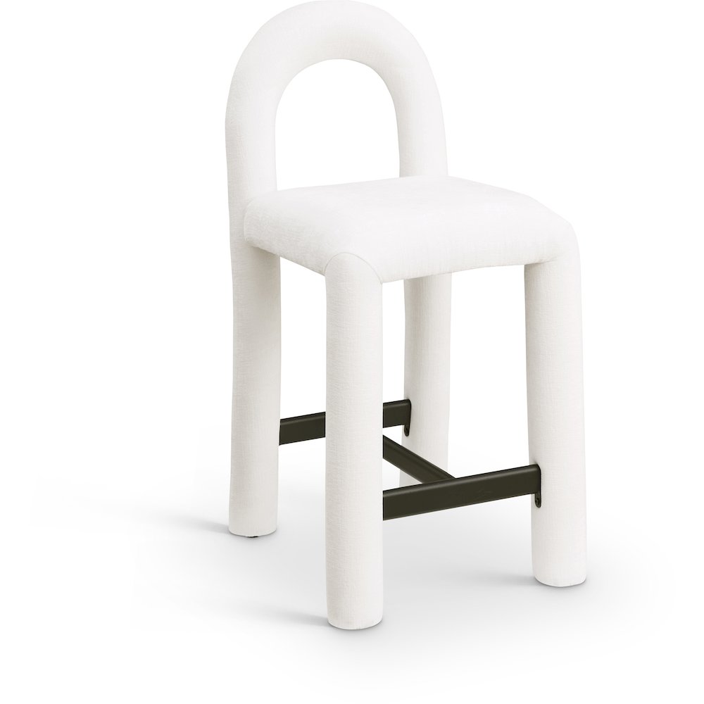Amari Cream Chenille Fabric Stool. Picture 1