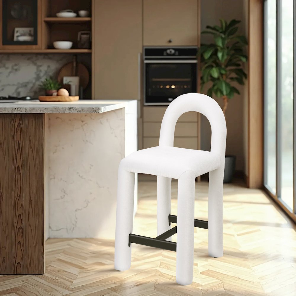 Amari Cream Chenille Fabric Stool. Picture 2