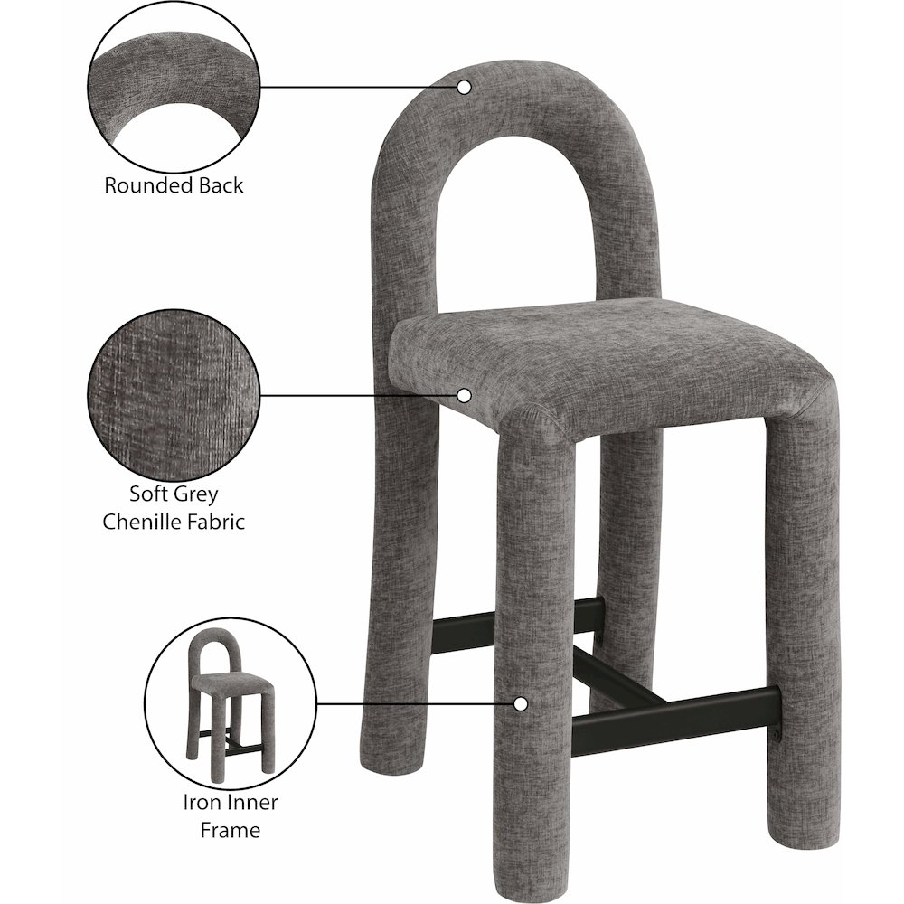 Amari Grey Chenille Fabric Stool. Picture 9