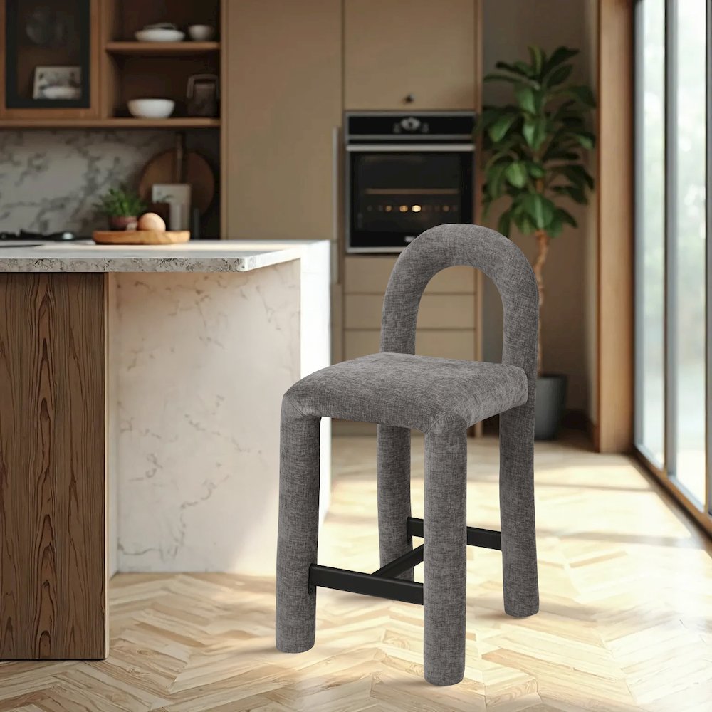 Amari Grey Chenille Fabric Stool. Picture 2