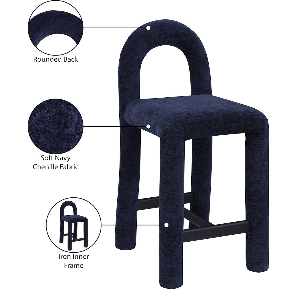 Amari Navy Chenille Fabric Stool. Picture 9