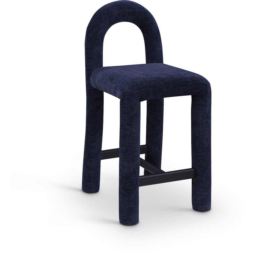 Amari Navy Chenille Fabric Stool. Picture 1